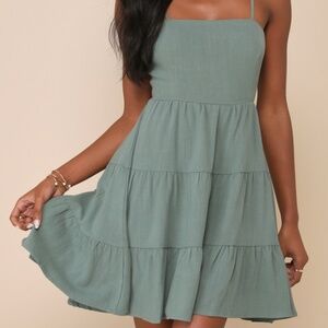 Lulus Make A Day Of It Green Cutout Tiered Mini Dress - Size M